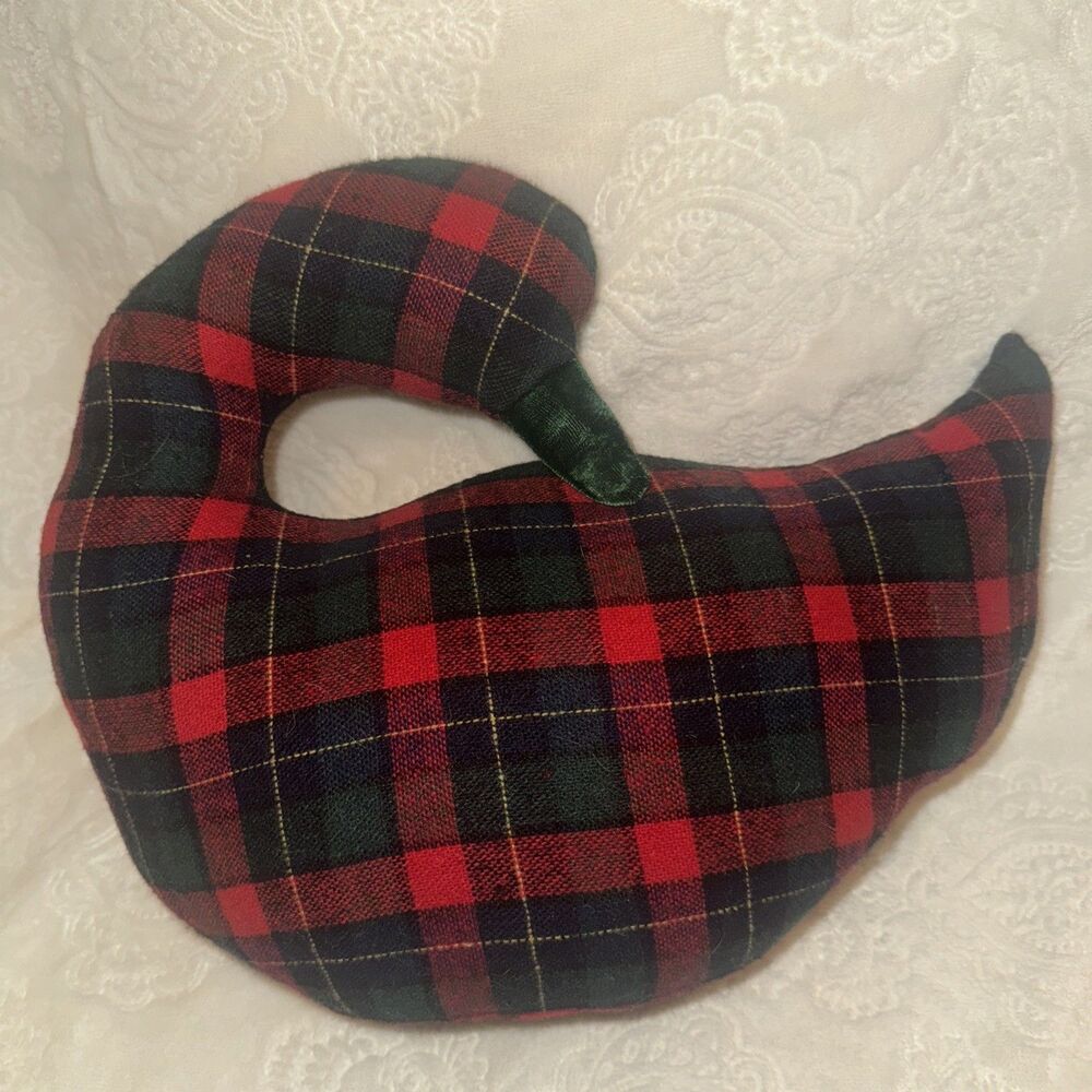 Handmade Plaid Duck Felt Wool Blend Ralph Lauren Look X-mas Decor Doorstop 14”